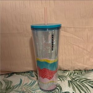 Starbucks 2020 Spring Collection 24oz teal and coral iridescent tumbler